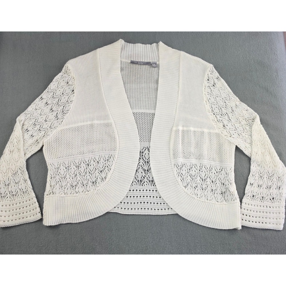NY Collection Boho Lace Knit Shrug Cardigan Cream Womens 1X
